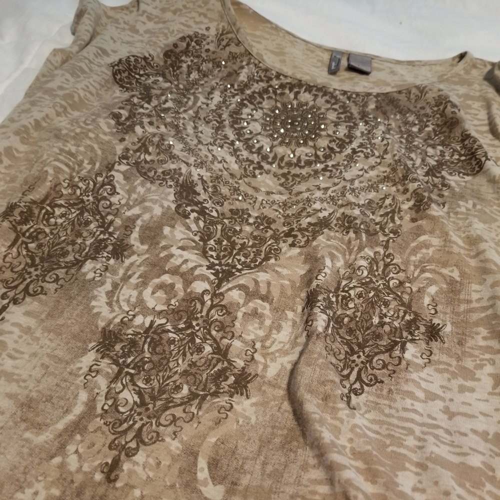Tan tee with mandala pattern